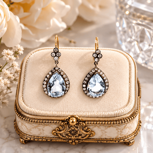 Boucles d'oreilles en or jaune, argent, aigue-marine et diamants 58 Facettes 50482
