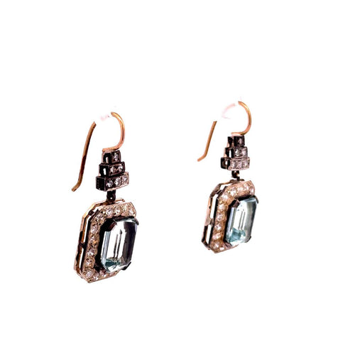 Boucles d'oreilles vintage en or, argent, aigues-marines et diamants 58 Facettes 50483