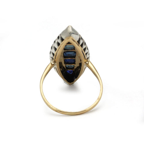 Bague 52 Bague marquise ancienne en or jaune, diamants et saphirs 58 Facettes SA038