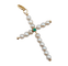 Pendentif croix vintage en or 18k, perles et émeraudes 58 Facettes A07501