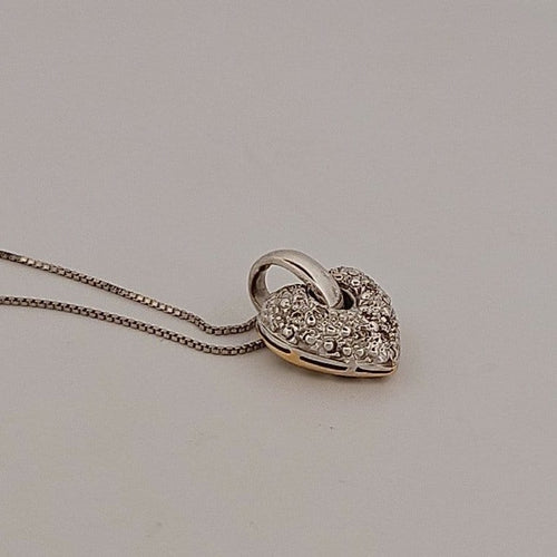 Collier cœur en or jaune et blanc avec brillants 58 Facettes 2909737