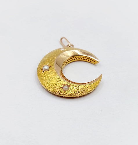 Pendentif croissant de lune antique en or 18k et perles 58 Facettes A07490