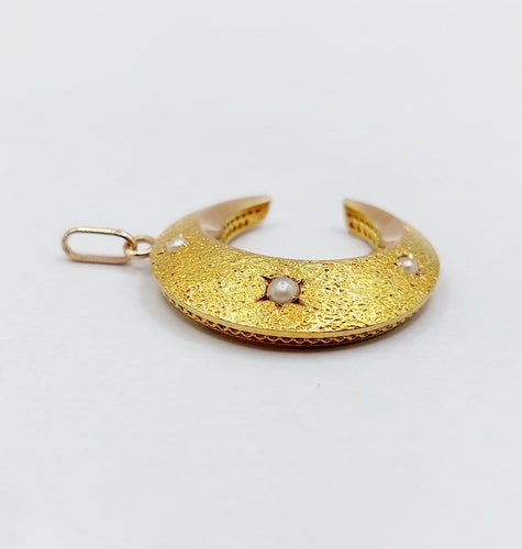 Pendentif croissant de lune antique en or 18k et perles 58 Facettes A07490