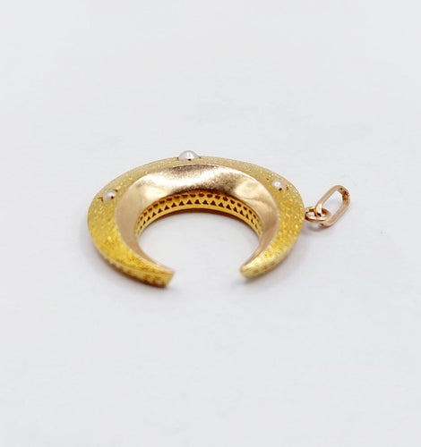 Pendentif croissant de lune antique en or 18k et perles 58 Facettes A07490