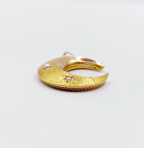 Pendentif croissant de lune antique en or 18k et perles 58 Facettes A07490