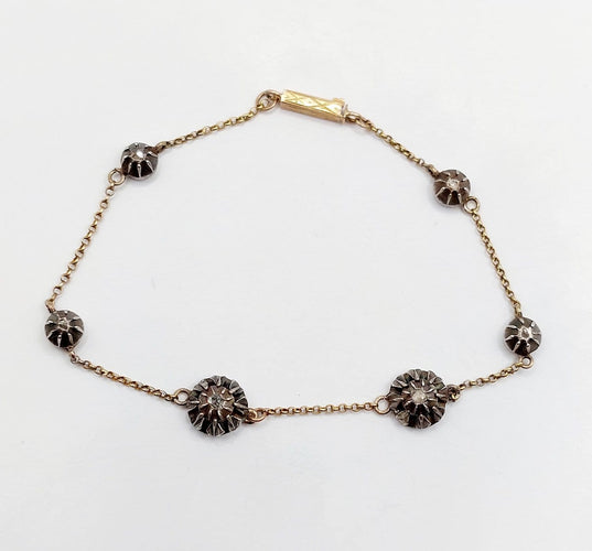 Bracelet victorien en or 18k, argent et diamants taille rose 58 Facettes A07480