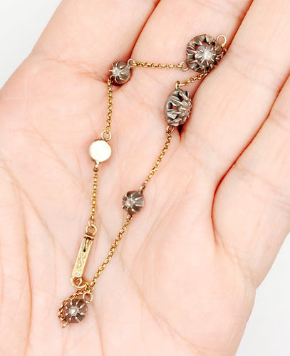 Bracelet victorien en or 18k, argent et diamants taille rose 58 Facettes A07480