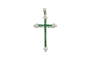 Pendentif croix en or blanc, émeraudes et diamants 58 Facettes 12400