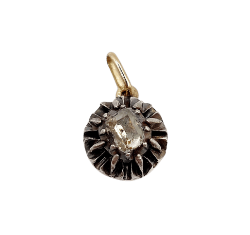 Pendentif victorien en or 18k, argent et diamant taille table 58 Facettes A07481