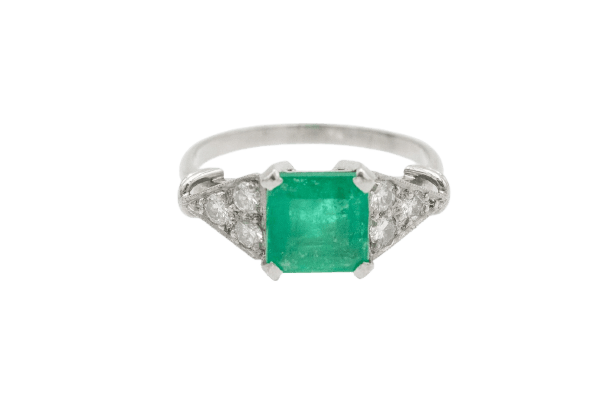 Bague 50 Bague en platine avec émeraude et diamants 58 Facettes 13449