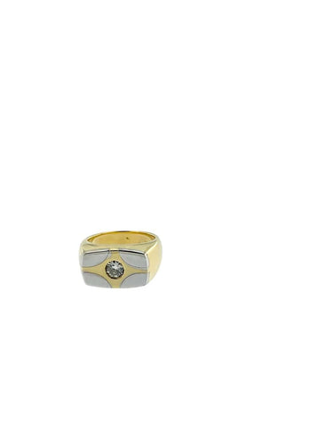53 Chevalière - Bague en or blanc et jaune avec diamant 58 Facettes A2090