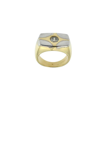 53 Chevalière - Bague en or blanc et jaune avec diamant 58 Facettes A2090