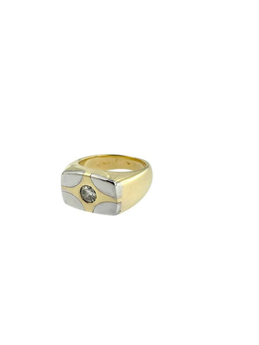 53 Chevalière - Bague en or blanc et jaune avec diamant 58 Facettes A2090