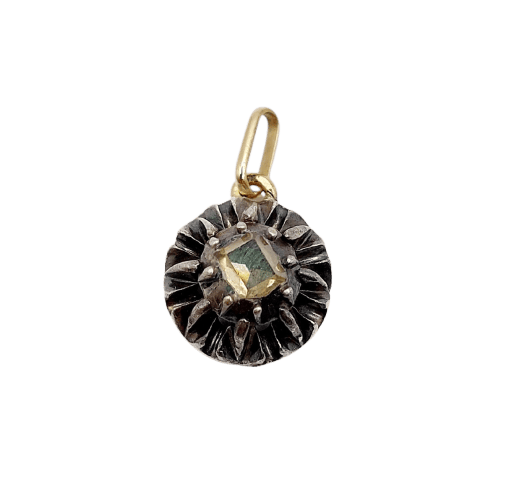 Pendentif victorien en or 18k, argent et diamant taille table 58 Facettes A07482