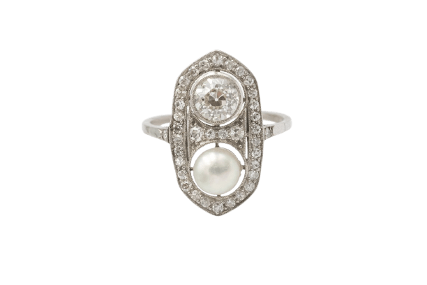 52 Art Déco - Bague en platine, diamant 0,80 ct et perle 58 Facettes 13416