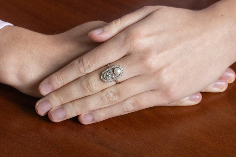 52 Art Déco - Bague en platine, diamant 0,80 ct et perle 58 Facettes 13416