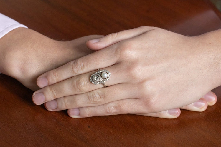 52 Art Déco - Bague en platine, diamant 0,80 ct et perle 58 Facettes 13416