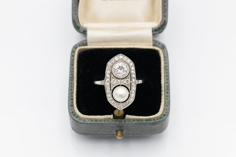 52 Art Déco - Bague en platine, diamant 0,80 ct et perle 58 Facettes 13416