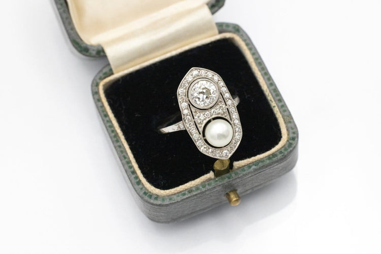 52 Art Déco - Bague en platine, diamant 0,80 ct et perle 58 Facettes 13416
