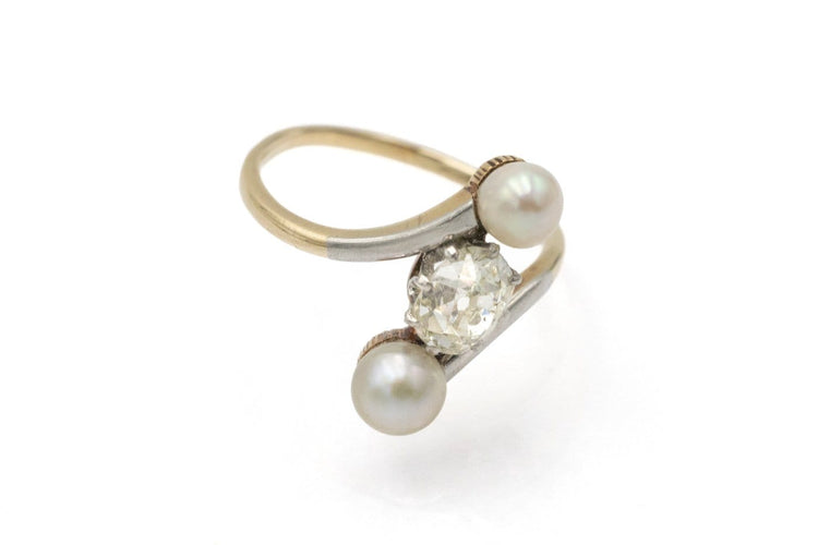 53 Bague ancienne en or jaune, platine, diamant et perles 58 Facettes 13413