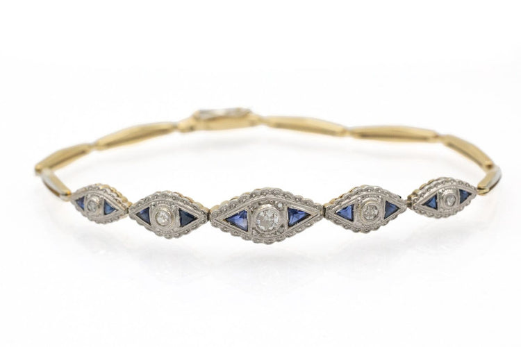 Bracelet géométrique en or jaune et blanc, diamants et saphirs 58 Facettes 13414
