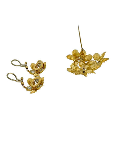 Ensemble boucles d'oreilles et pendentif-broche en or jaune, or blanc et diamants 58 Facettes PA1522