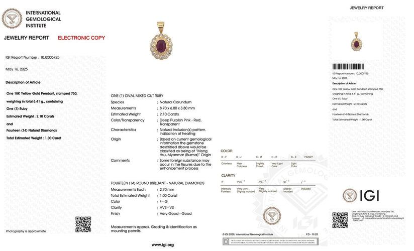 Pendentif en or jaune 18 carats avec rubis de Birmanie et diamants 58 Facettes P1912