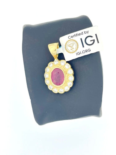 Pendentif en or jaune 18 carats avec rubis de Birmanie et diamants 58 Facettes P1912
