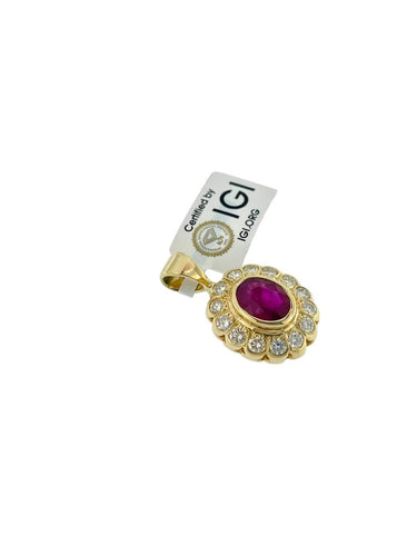 Pendentif en or jaune 18 carats avec rubis de Birmanie et diamants 58 Facettes P1912