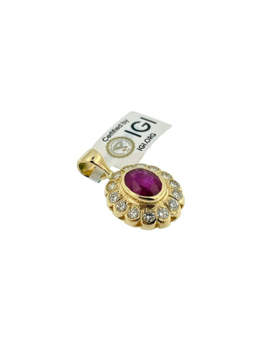 Pendentif en or jaune 18 carats avec rubis de Birmanie et diamants 58 Facettes P1912