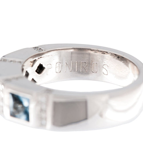 54 Poniros - Bague en or blanc avec aigues-marines et diamants 58 Facettes A1884