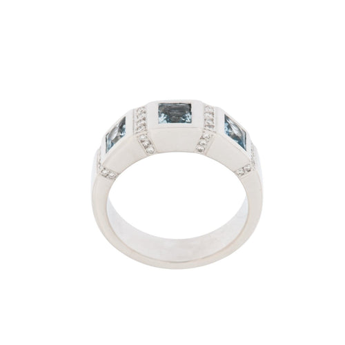 54 Poniros - Bague en or blanc avec aigues-marines et diamants 58 Facettes A1884