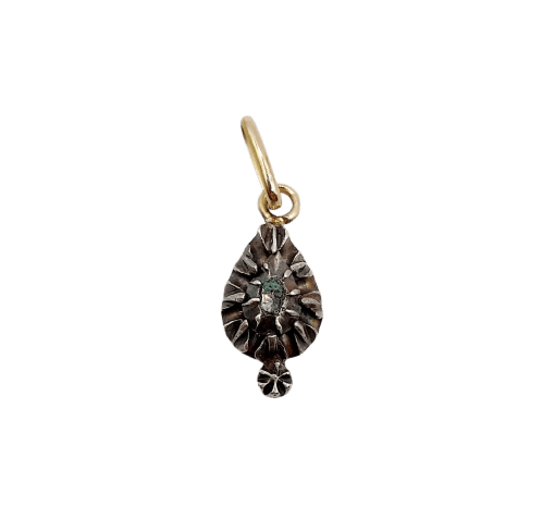Pendentif victorien en or 18k, argent et diamant taille rose 58 Facettes A07485