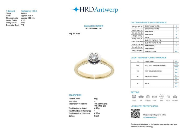 54 Bague solitaire HRD en or jaune et blanc avec diamant 58 Facettes A1909