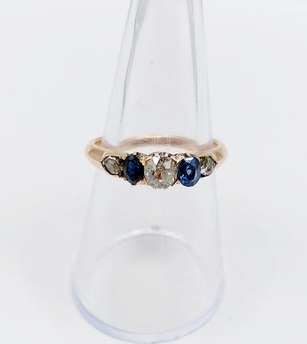 54.5 Bague antique en or rose 14K, diamant taille ancienne et saphirs 58 Facettes A07419
