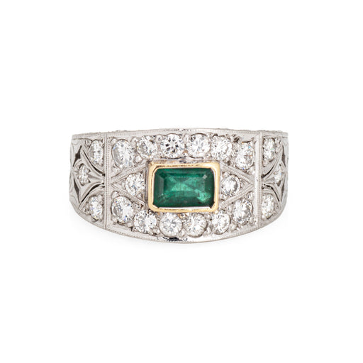 Bague 56 Bague large en platine 900 avec émeraude et diamants - taille 56 (FR) 58 Facettes G13414