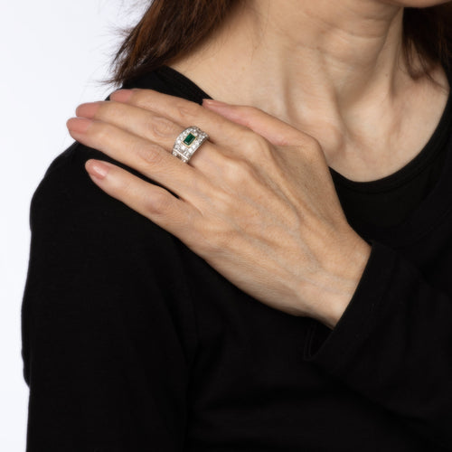 Bague 56 Bague large en platine 900 avec émeraude et diamants - taille 56 (FR) 58 Facettes G13414