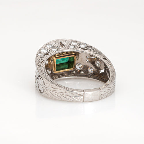 Bague 56 Bague large en platine 900 avec émeraude et diamants - taille 56 (FR) 58 Facettes G13414