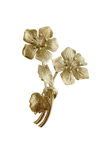 Broche fleurs en or jaune 18 carats et pierres 58 Facettes N64