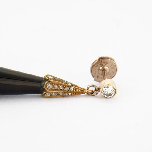 Boucles d'oreilles gouttes en or jaune, or gris, onyx et diamants 58 Facettes LOWO07-1