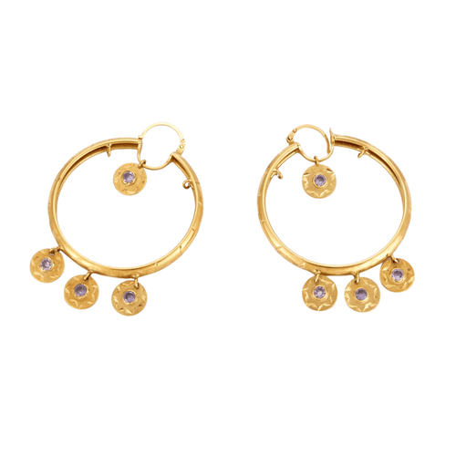 Boucles d'oreilles créoles en or jaune et améthystes 58 Facettes LOWO05-1