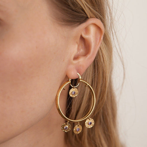 Boucles d'oreilles créoles en or jaune et améthystes 58 Facettes LOWO05-1