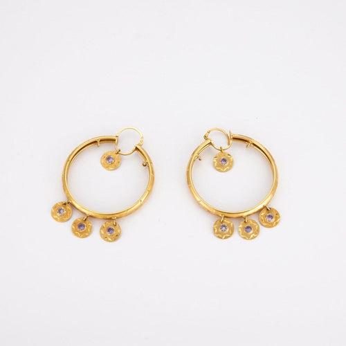 Boucles d'oreilles créoles en or jaune et améthystes 58 Facettes LOWO05-1