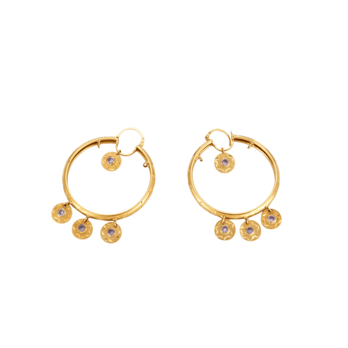 Boucles d'oreilles créoles en or jaune et améthystes 58 Facettes LOWO05-1