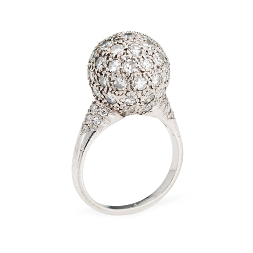Bague 49 Bague boule pavée de diamants 1 ct en platine 900 - Taille 5 58 Facettes G13455