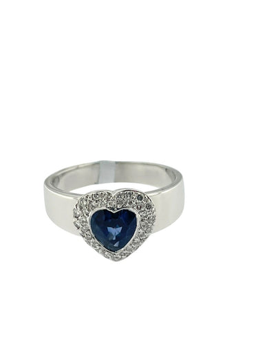 54 Bague cocktail IGI en or blanc avec saphir et diamants 58 Facettes A2092