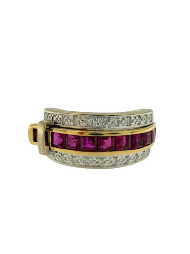 53 Guy Laroche - Bague ceinture en or jaune et blanc, diamants et rubis 58 Facettes A2095