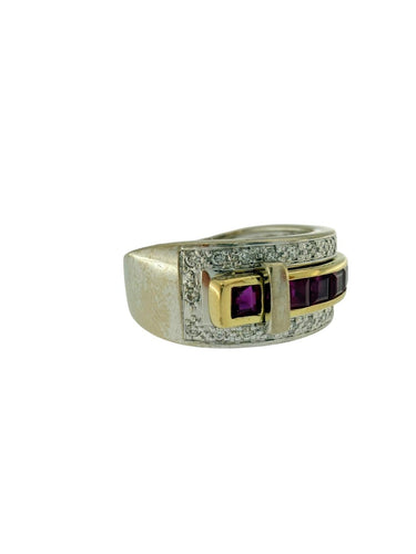 53 Guy Laroche - Bague ceinture en or jaune et blanc, diamants et rubis 58 Facettes A2095