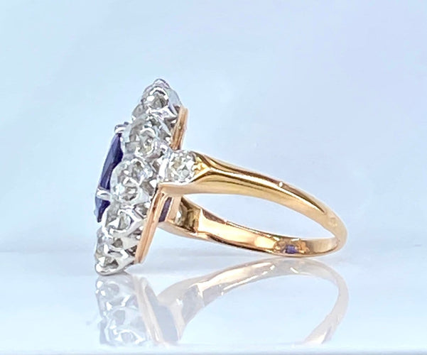 50 Bague marguerite en or 18 carats, saphir et diamants 58 Facettes AB735