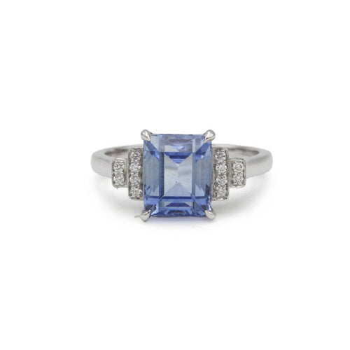54 Bague en platine, diamants et saphir Ceylan non chauffé 3,50 ct 58 Facettes SA028